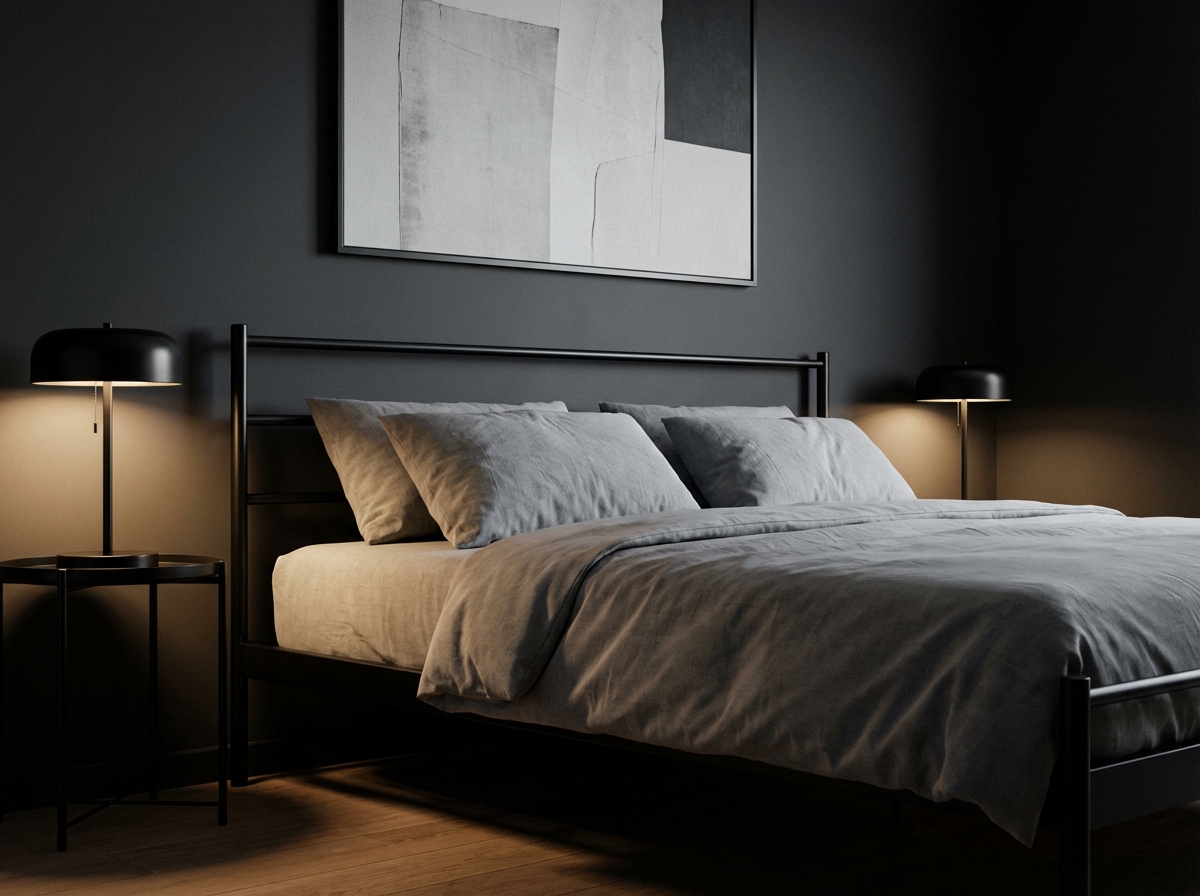 Modern minimalist interior with dark walls